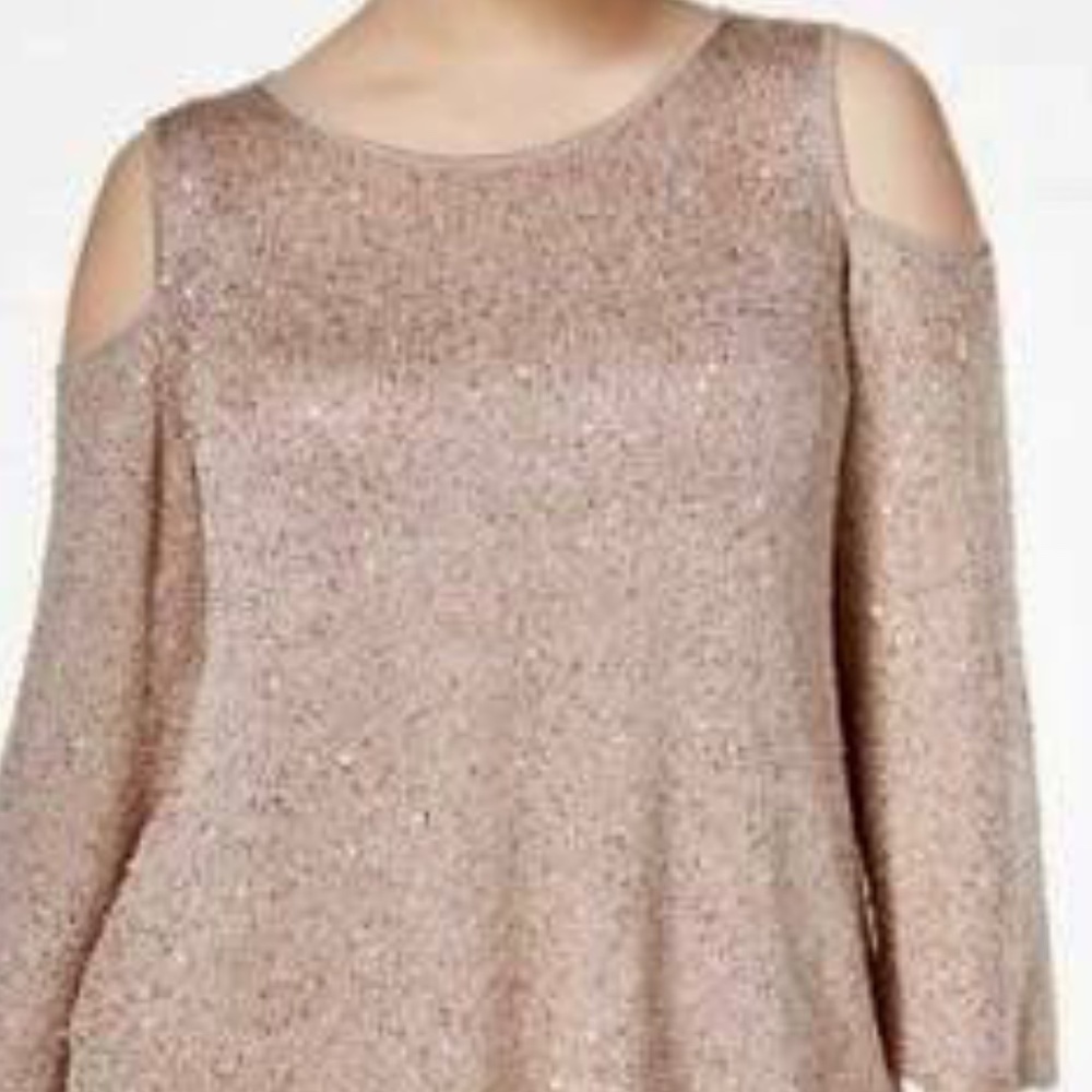 Alfani Cold Shoulder Tunic Champagne Sequins Top & Matching Cami Scoop Neck - Picture 3 of 10